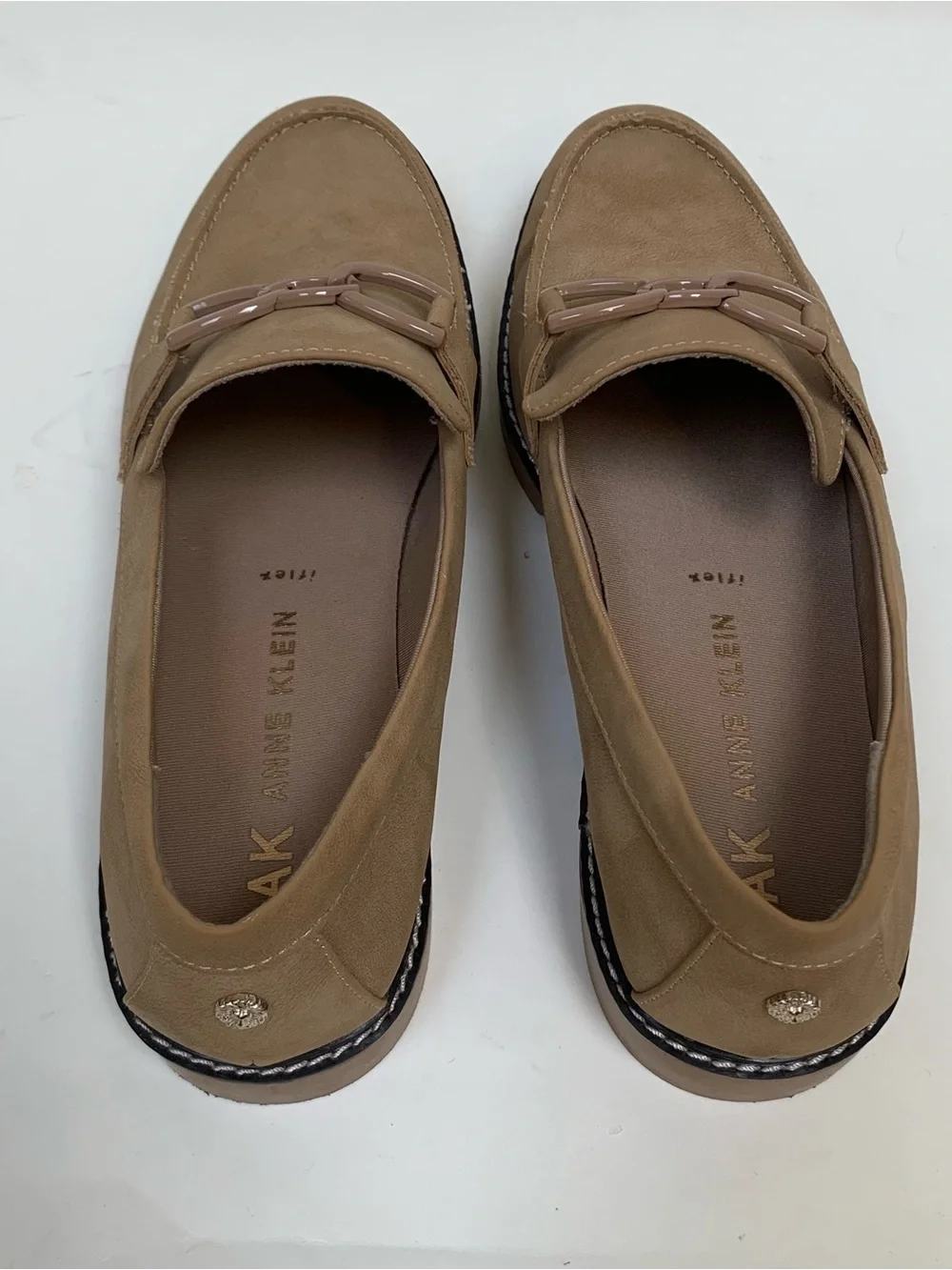 Anne Klein Arlene Tan Chain Link Loafers Womens 10 iFlex Lug Sole AKEARLENE